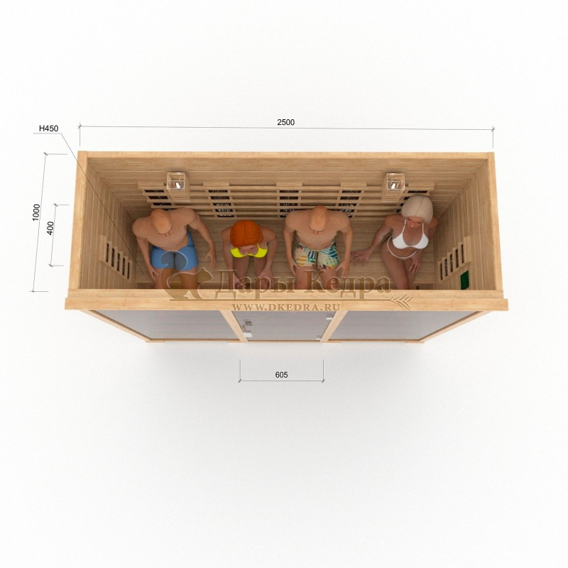 Четырёхместная инфракрасная сауна кабина из кедра с керамическими излучателями