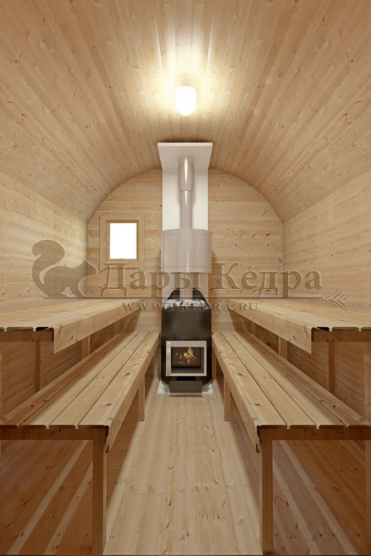 Баня-бочка буханка из кедра с верандой (все размеры)
